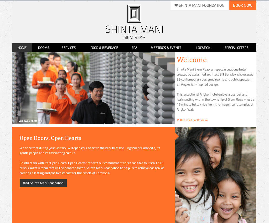 Website of Shinta Mani Hotel in Siem Reap, Cambodia