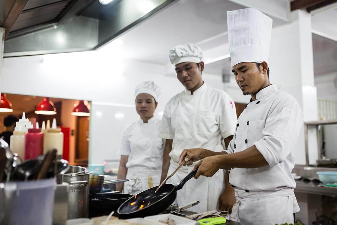 Chef with Trainees Haven Restaurant Siem Reap 