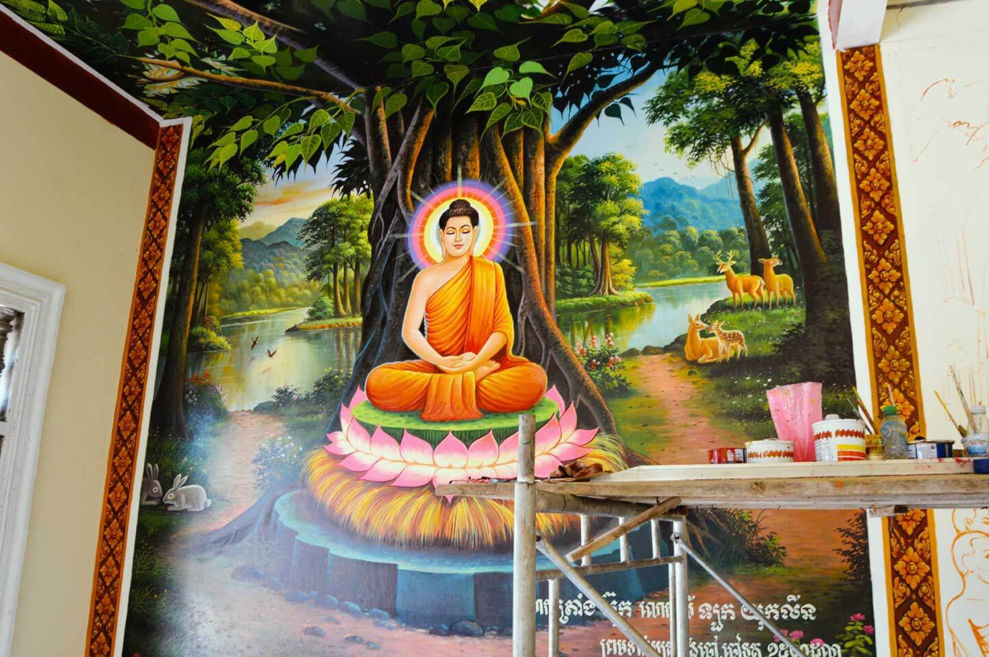 Wandgemälde in der Kong Moch Pagode in Siem Reap