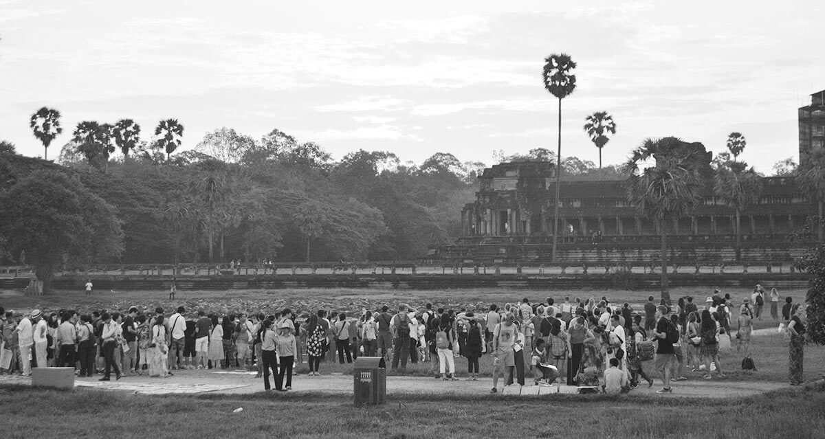 Angkor Wat, Menschenmenge am nördlichen Seerosenteich zum Sonnenaufgang