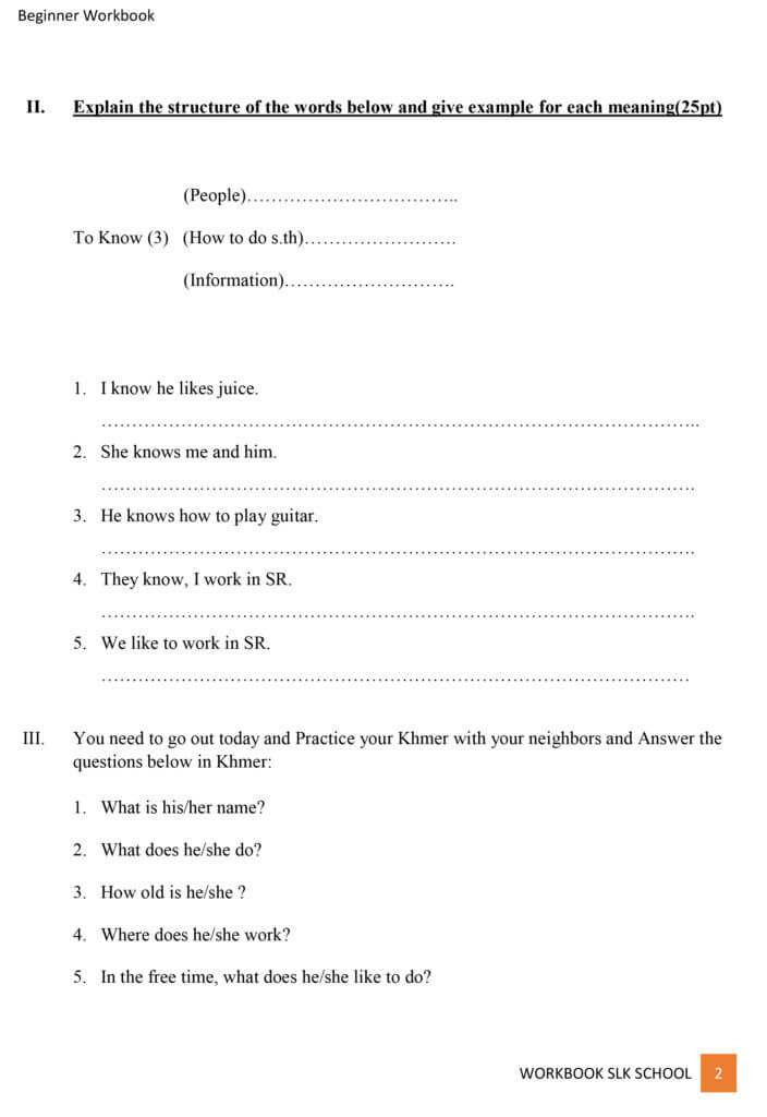 Beginner Workbook speak like khmer