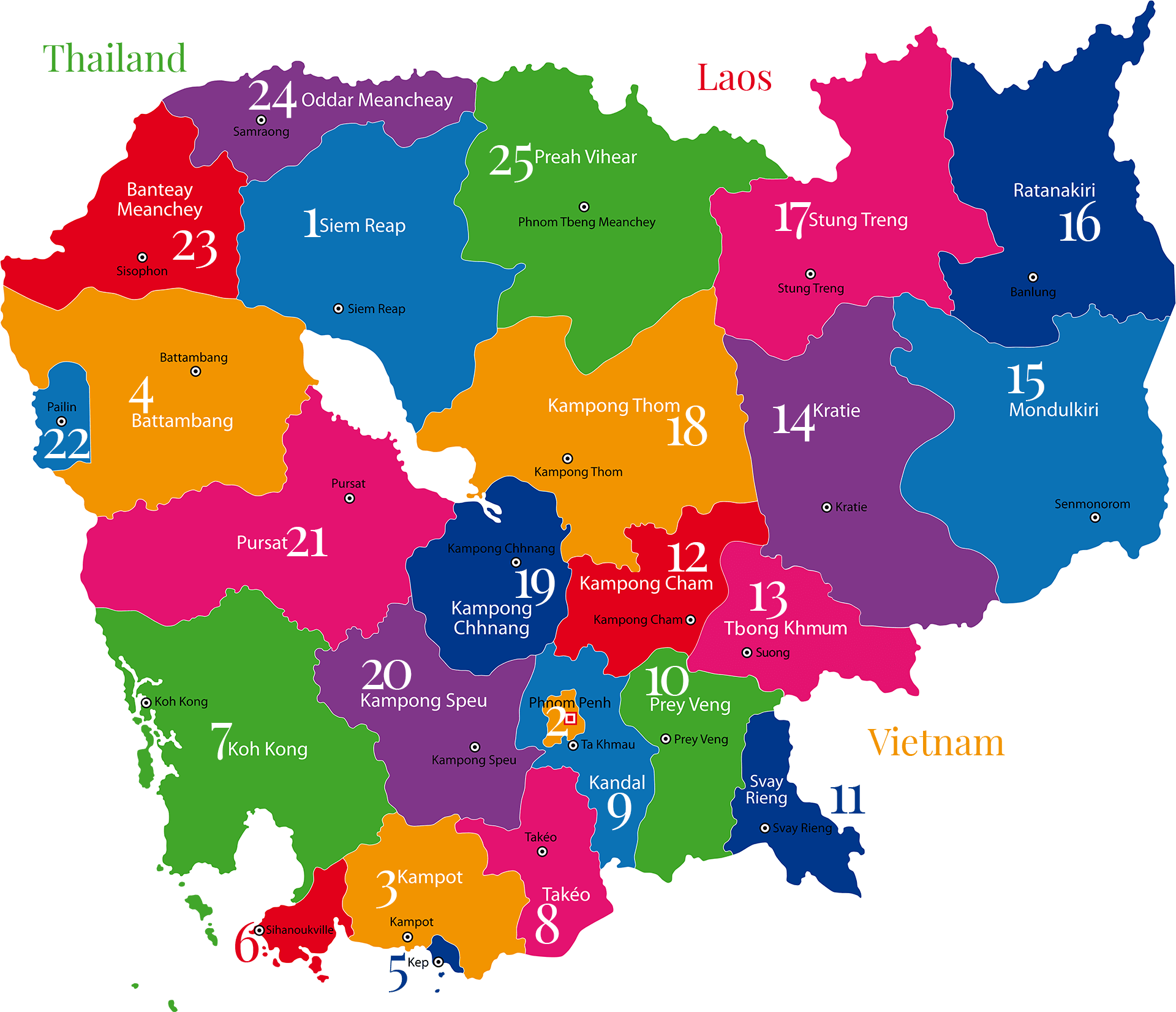 Landkarte Kambodscha's Provinzen