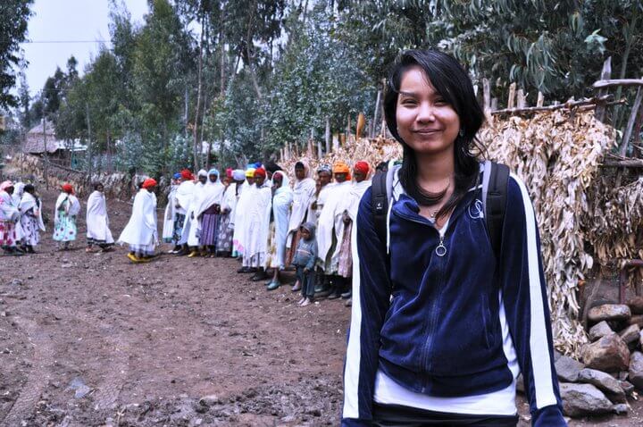 Nila in Ethiopia on a reporting trip