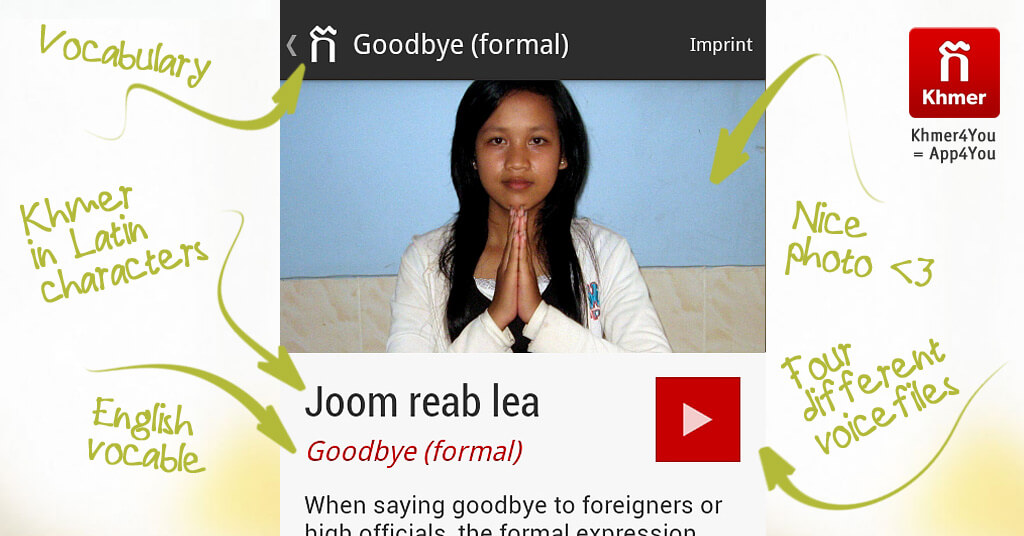 Goodbye formal - Learn Khmer | Khmer4You - App with voice files