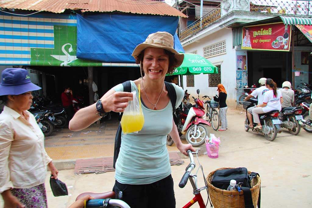 Tastes good: Refreshment at a market in Siem Reap