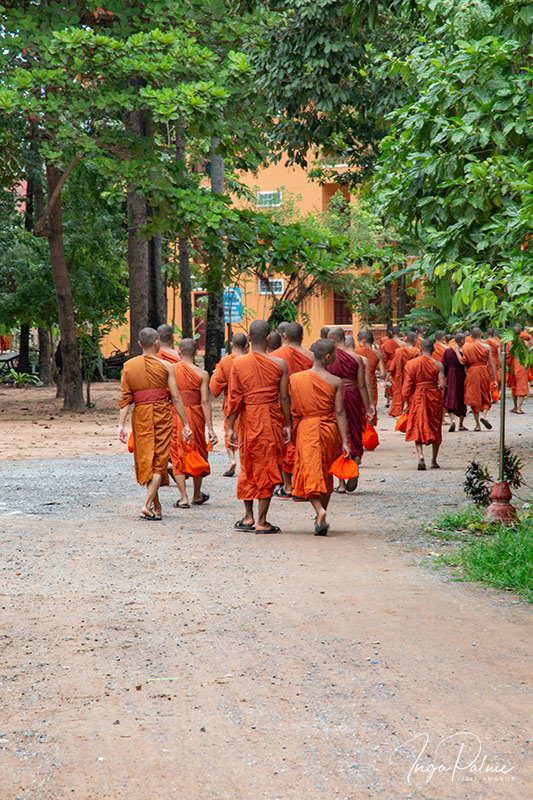 wat bo monks walking siem teap